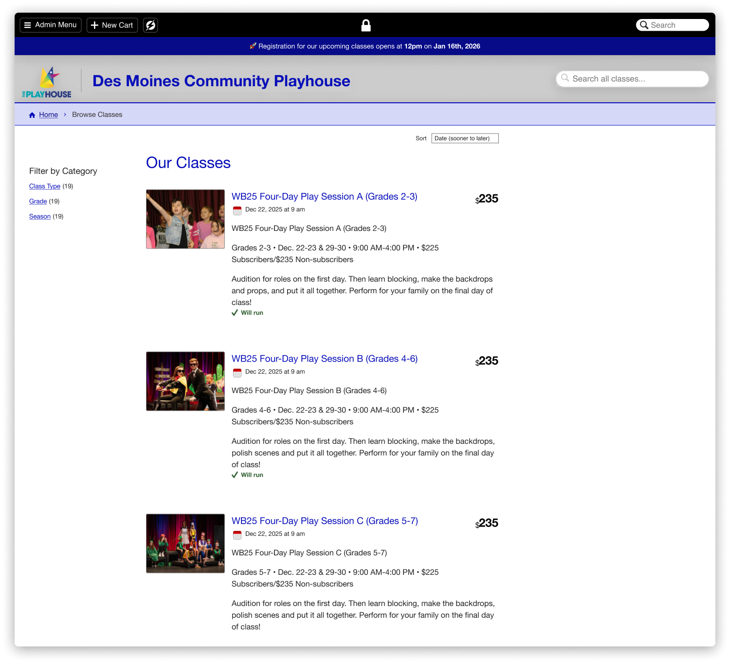A screenshot of CourseStorm class sessions feature, showing how to schedule a class session
