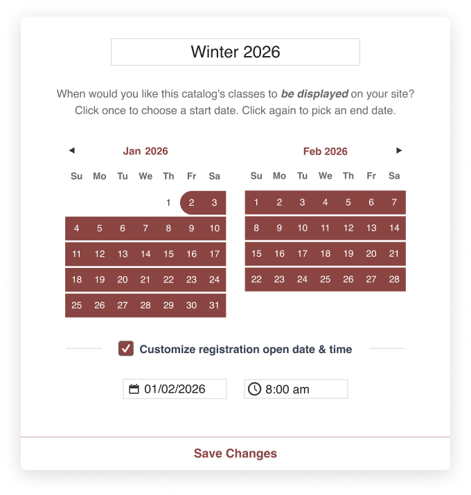 A screenshot showing how to set up Registration Launch Control in CourseStorm 