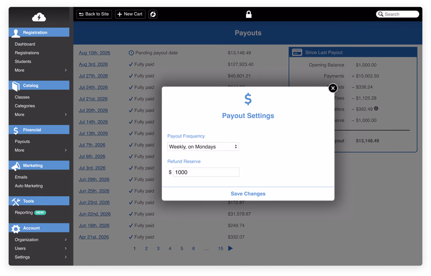Screenshot of CourseStorm's easy to use payout settings feature.