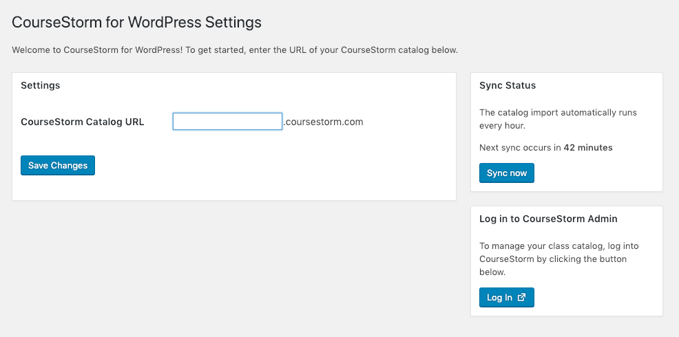 CourseStorm for WordPress settings screen