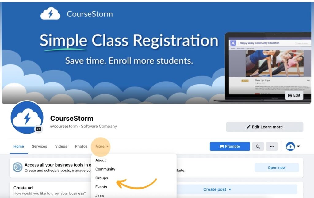 Create a new group from a Facebook Business Page