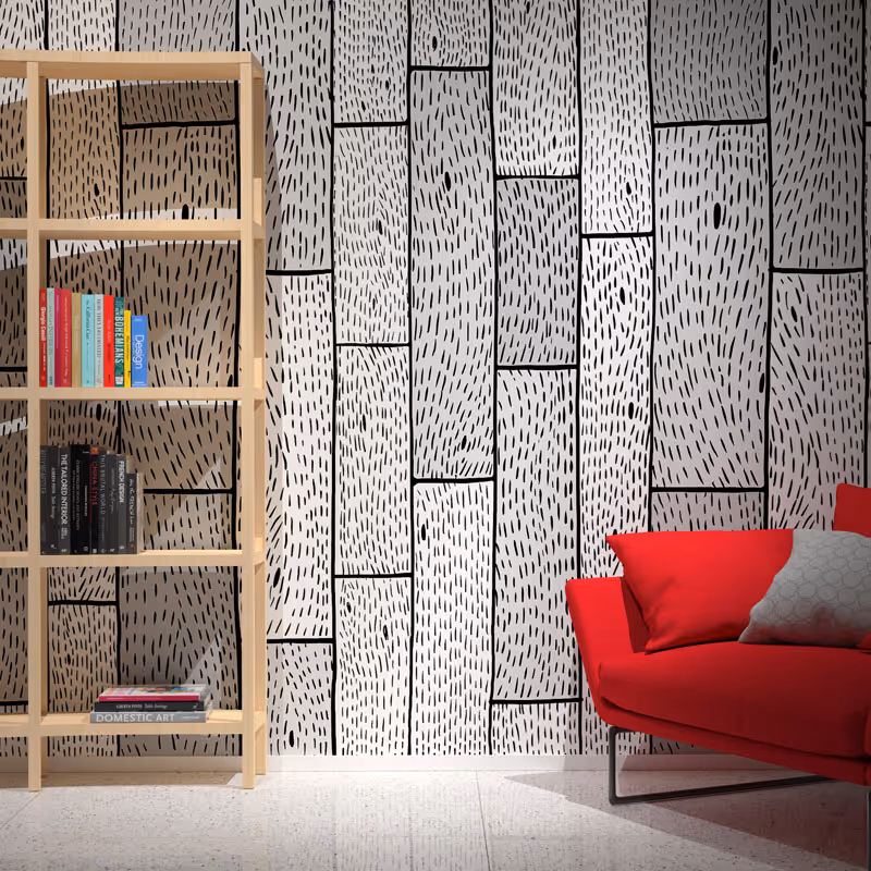 Wood Plank Custom Wallpaper Handrawn Black & White