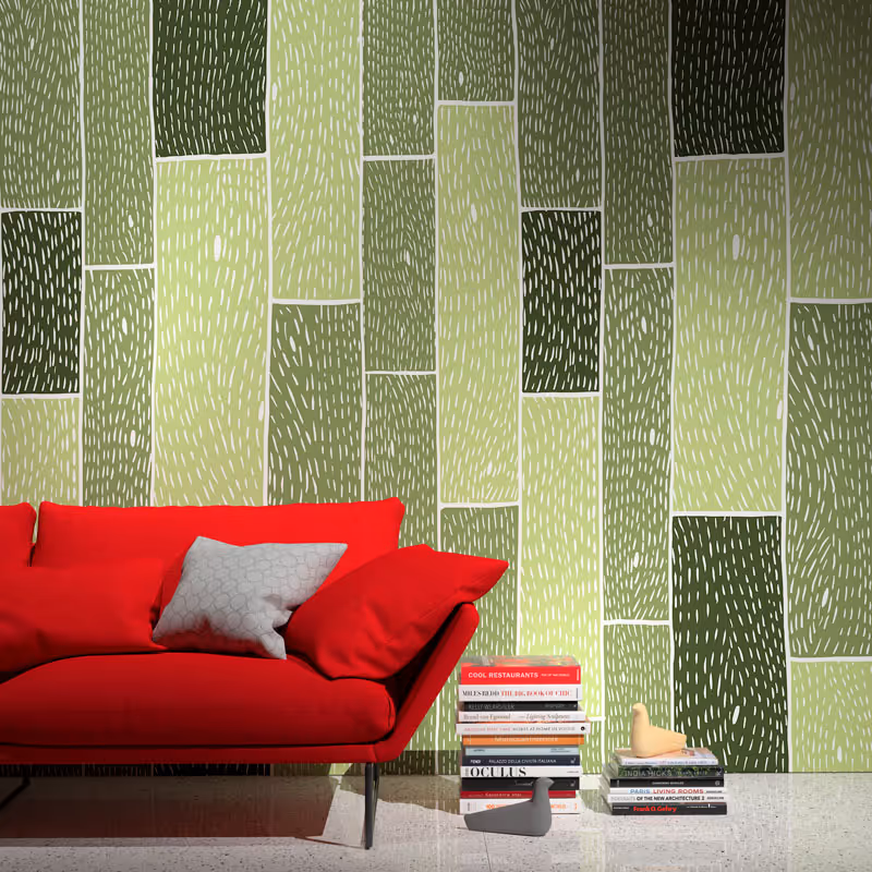 Wood Plank Custom Wallpaper Handrawn Green & White