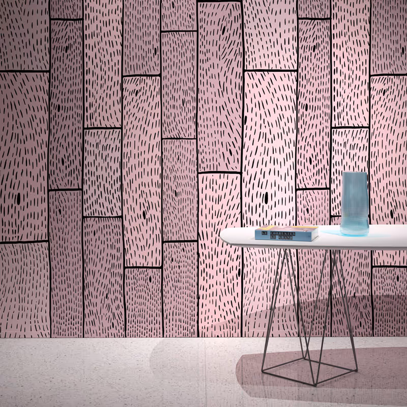 Wood Plank Custom Wallpaper Handrawn Pink