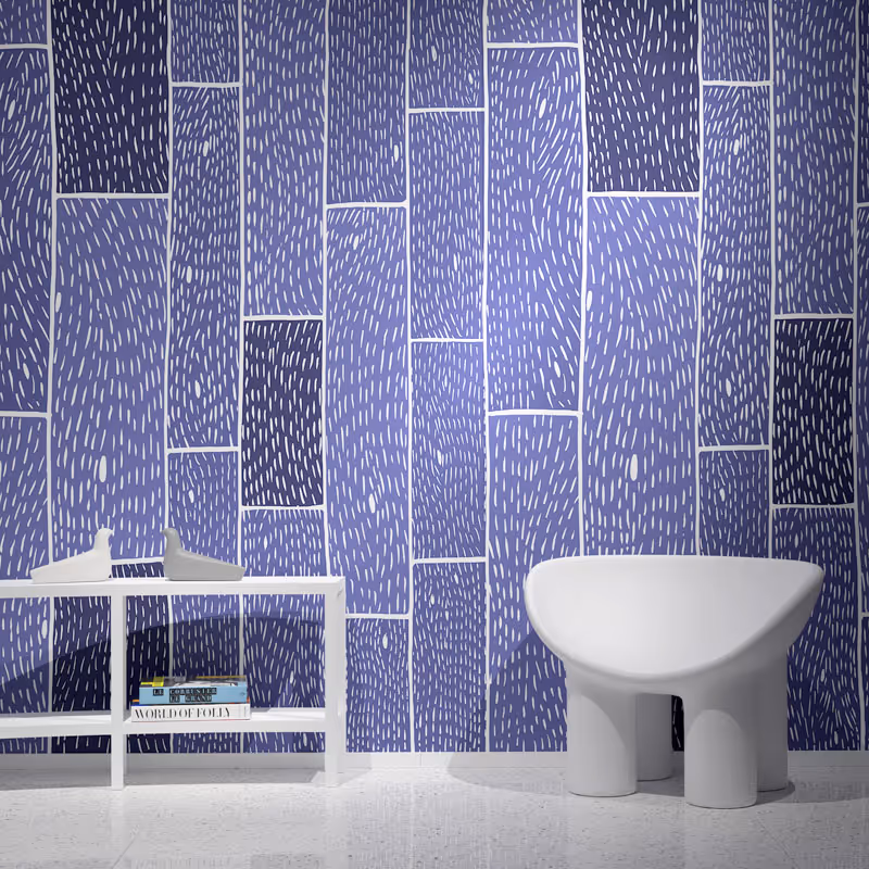 Wood Plank Custom Wallpaper Handrawn blue & White