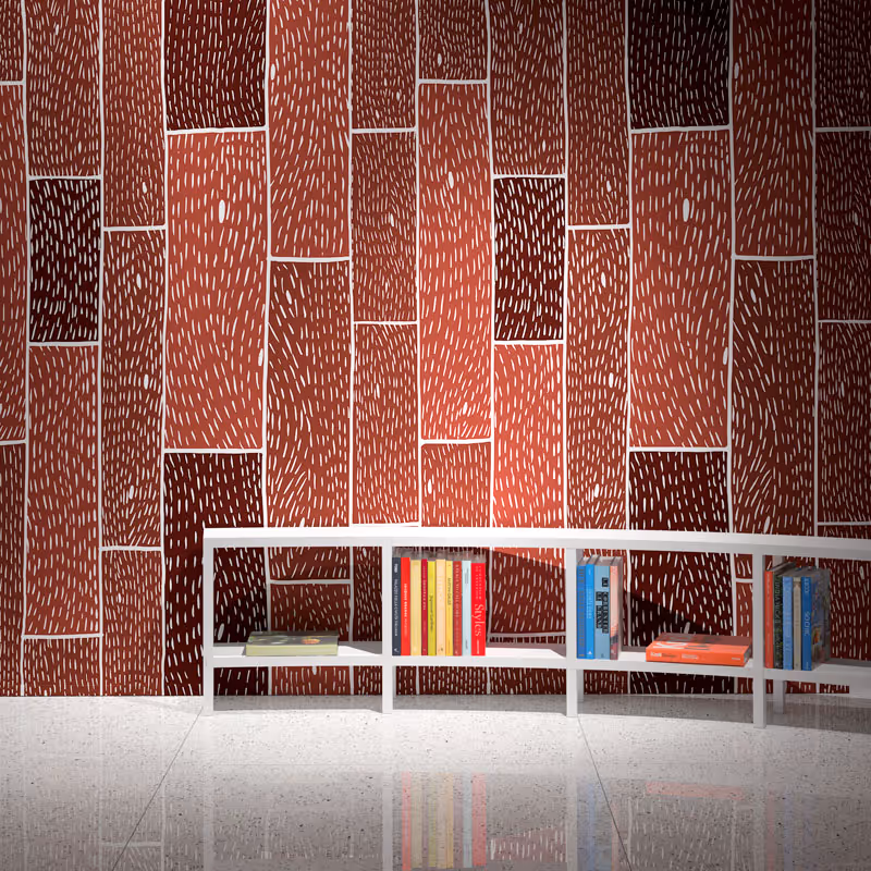 Wood Plank Custom Wallpaper Handrawn Red & White