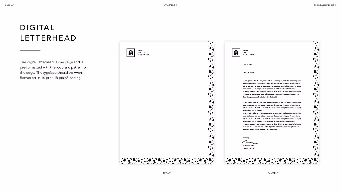A.MANO Brooklyn Brand Identity Letterhead