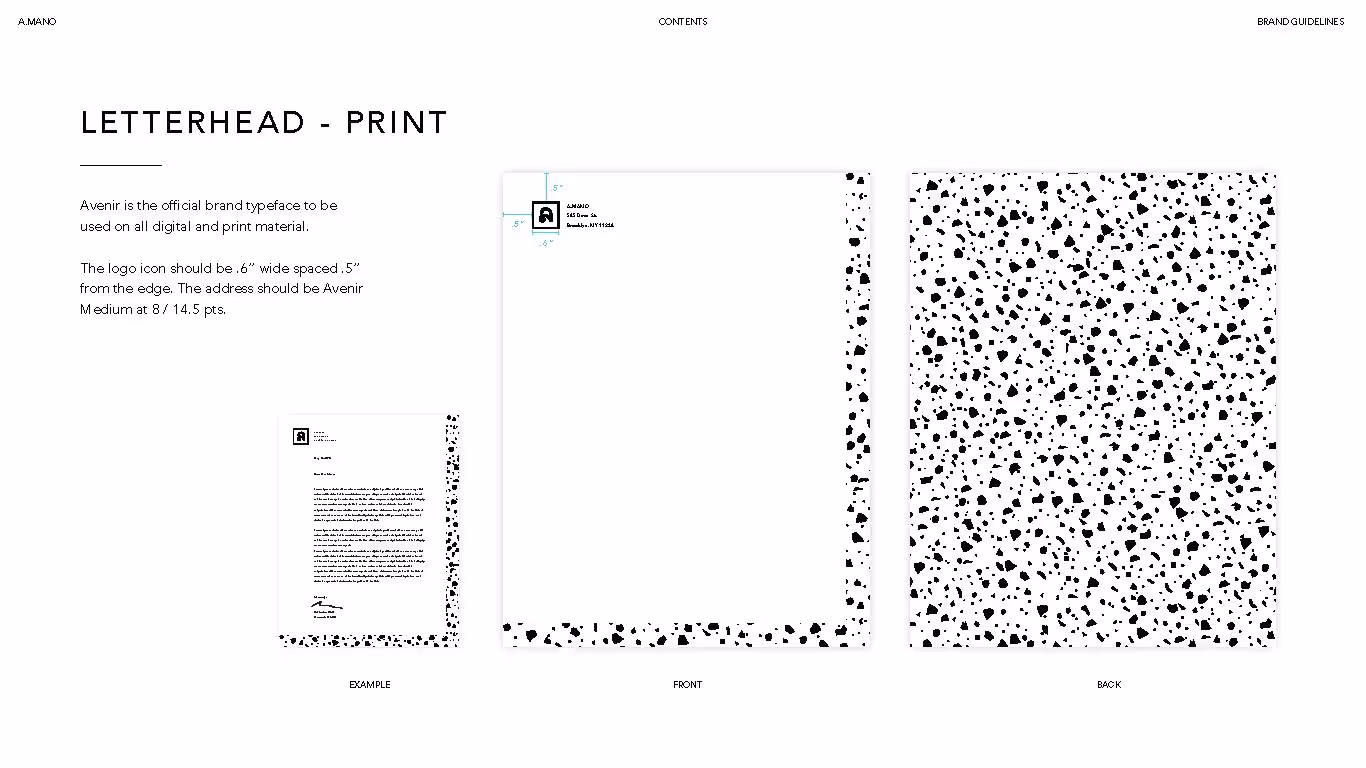 A.MANO Brooklyn Brand Identity Letterhead