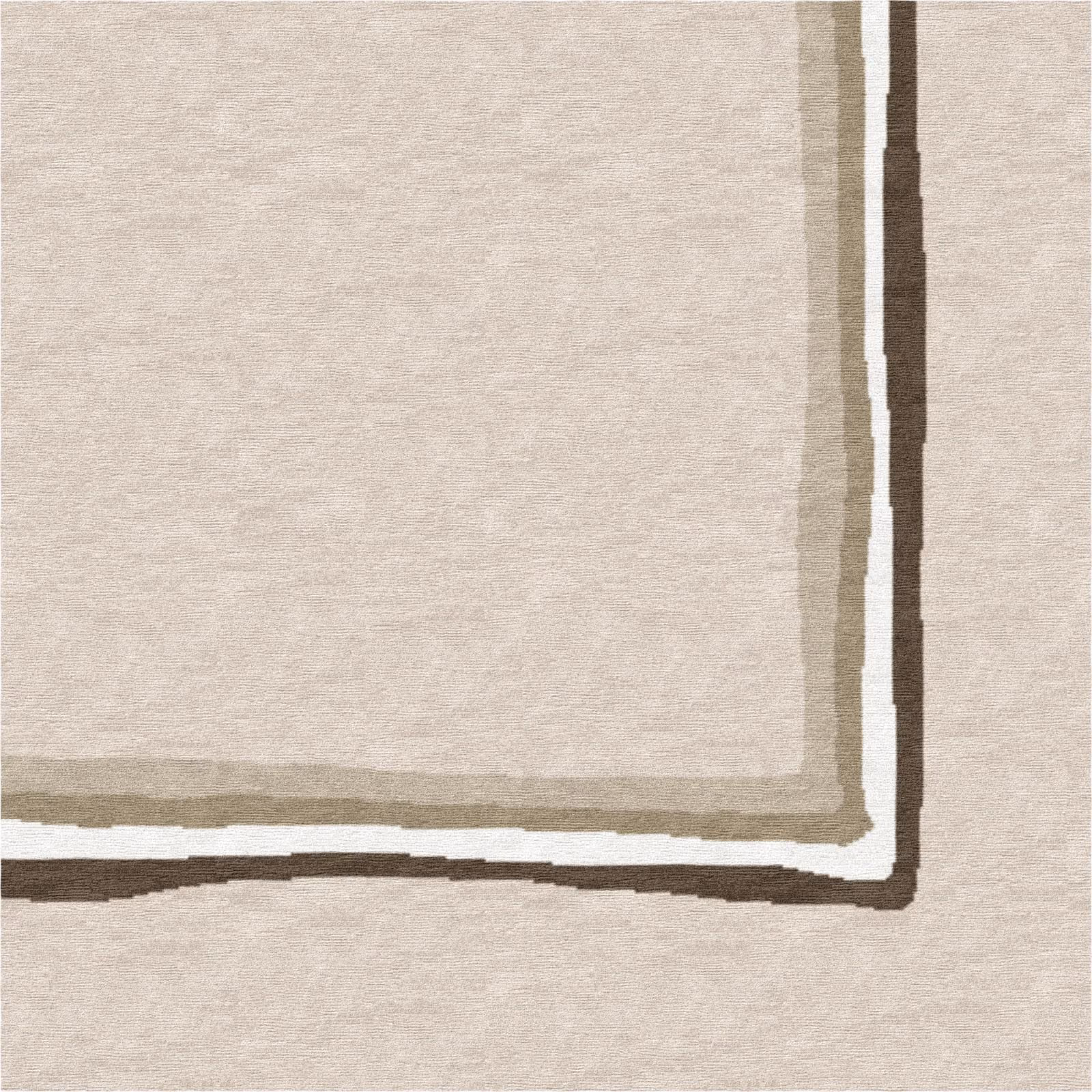 Painterly square motif detail on beige area rug