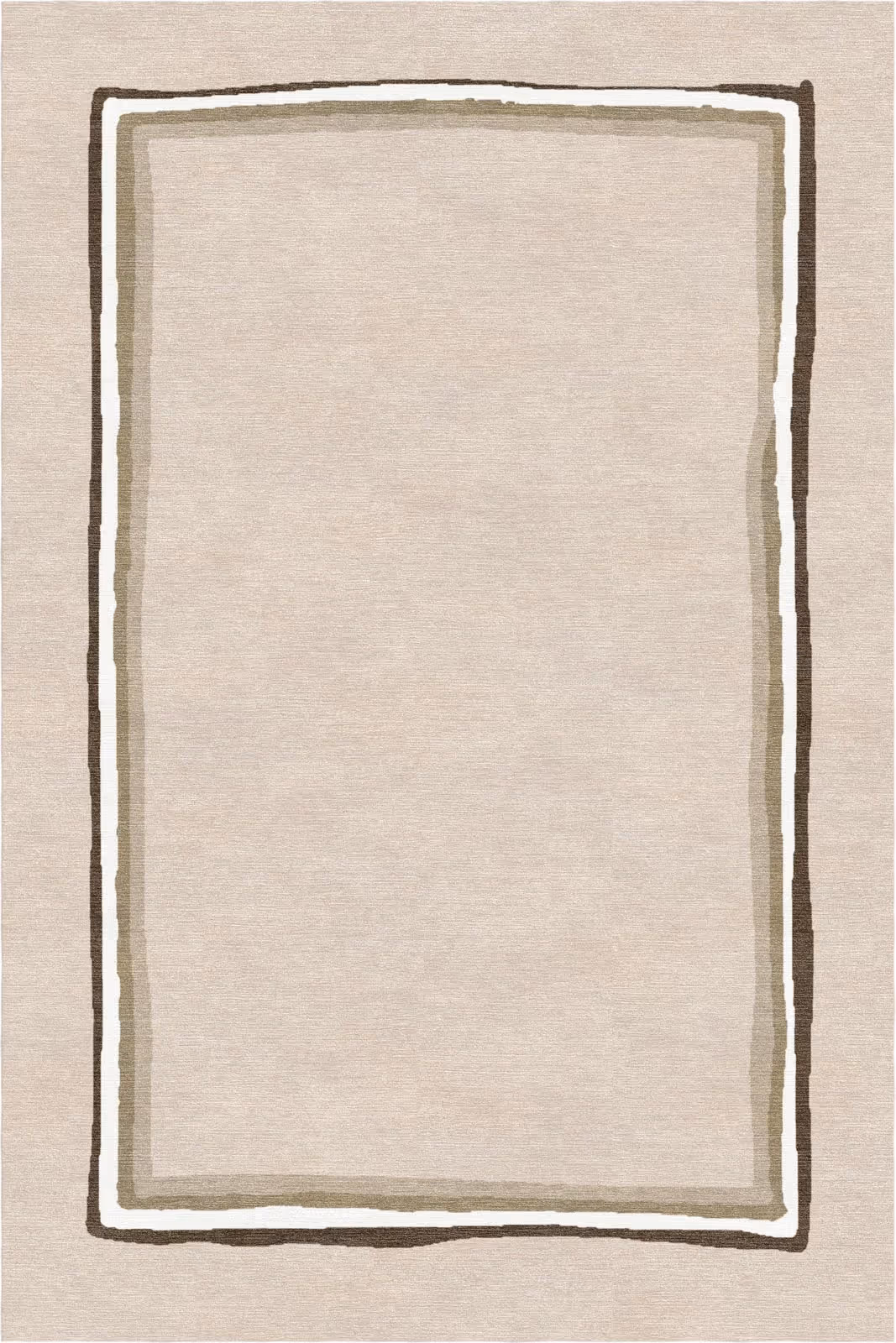 Beige luxury area rug with layered square border in neutral tones