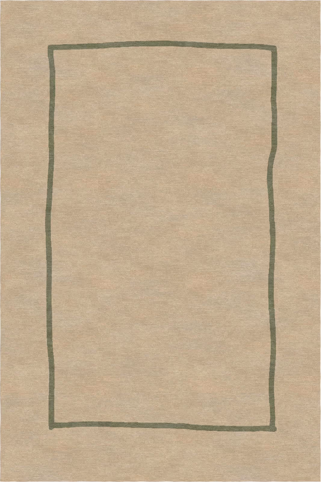 Classic traditional beige wool rug with minimalist green border