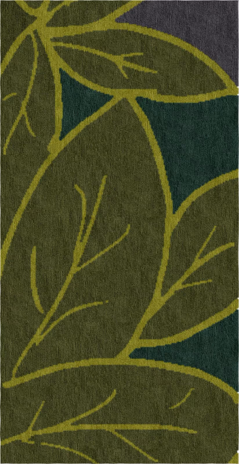 Leaves rug section emphasizing natural curves and tonal depth in overlapping leaf forms.