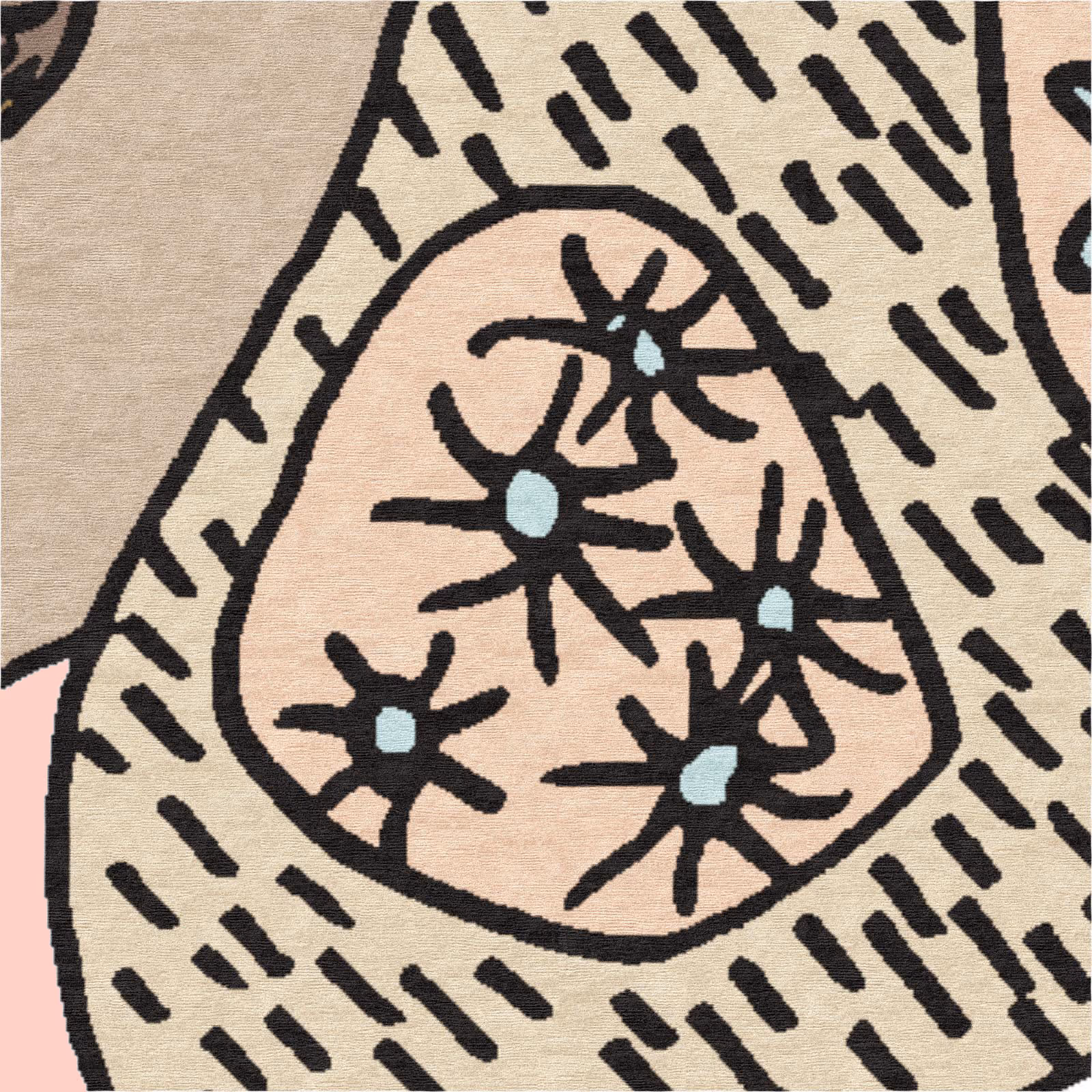 Close-up of stippled wool texture in sandy beige section, blending modern design and traditional craftsmanship.