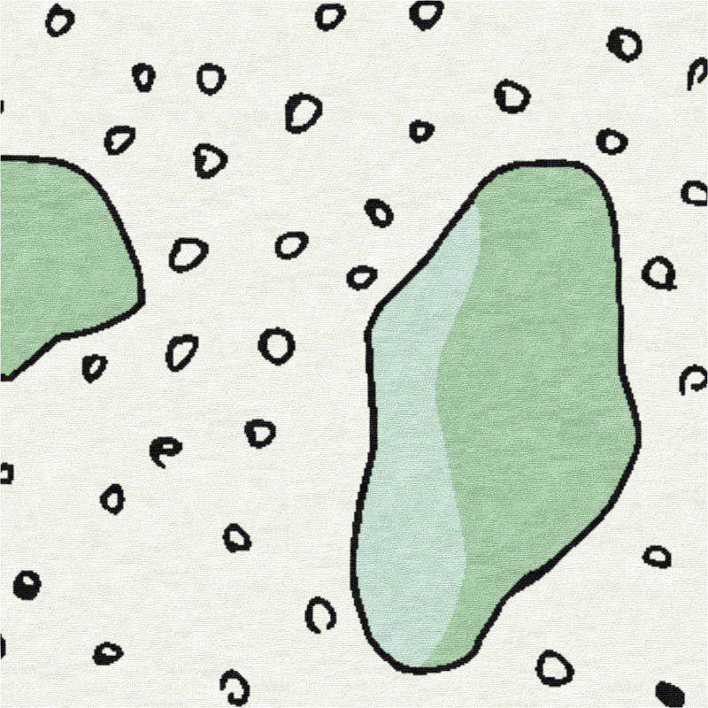 Luxury Area Rug. White background with hand drawn mist green stones in aminimal setting (detail)