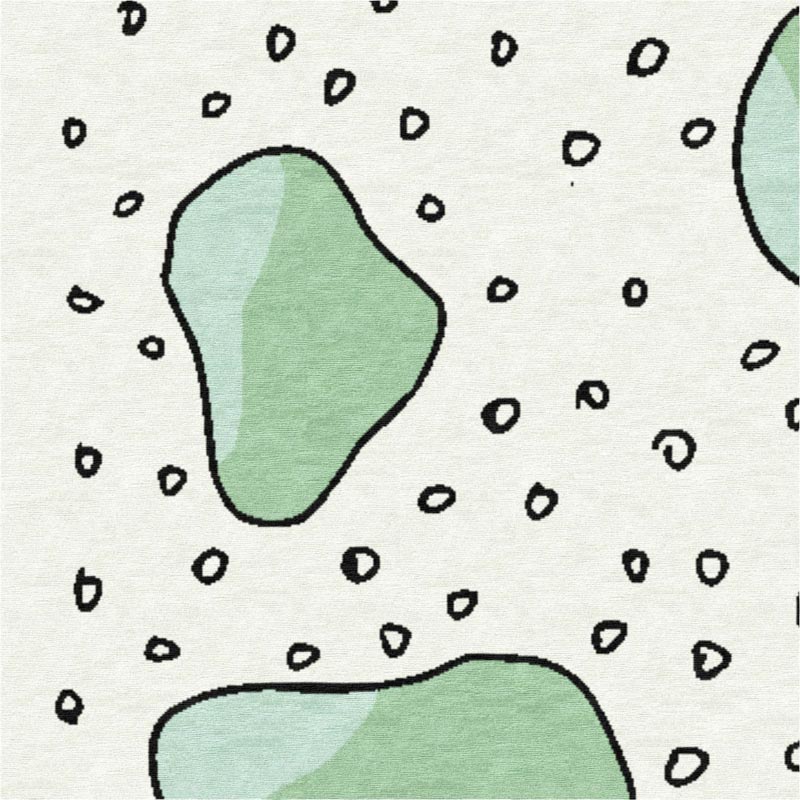 Luxury Area Rug. White background with hand drawn mist green stones in aminimal setting (detail)