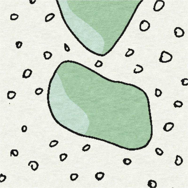 Luxury Area Rug. White background with hand drawn mist green stones in aminimal setting (detail)