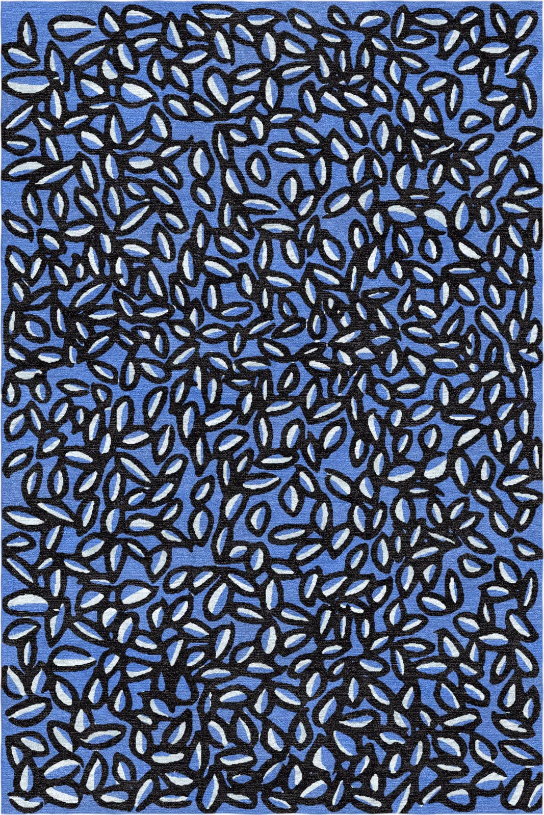 Blue botanical area rug corner view, hand-knotted wool, Secret Garden collection