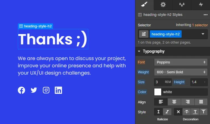 adding a heading-style-2 tag to a text block element