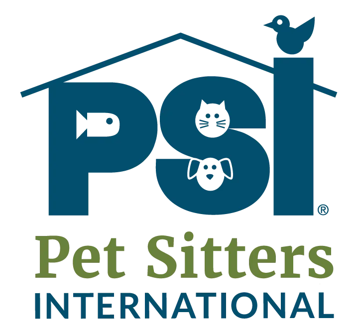 PSI logo with a fish in P, cat and dog faces in S, and a bird on I, house roof outline above.