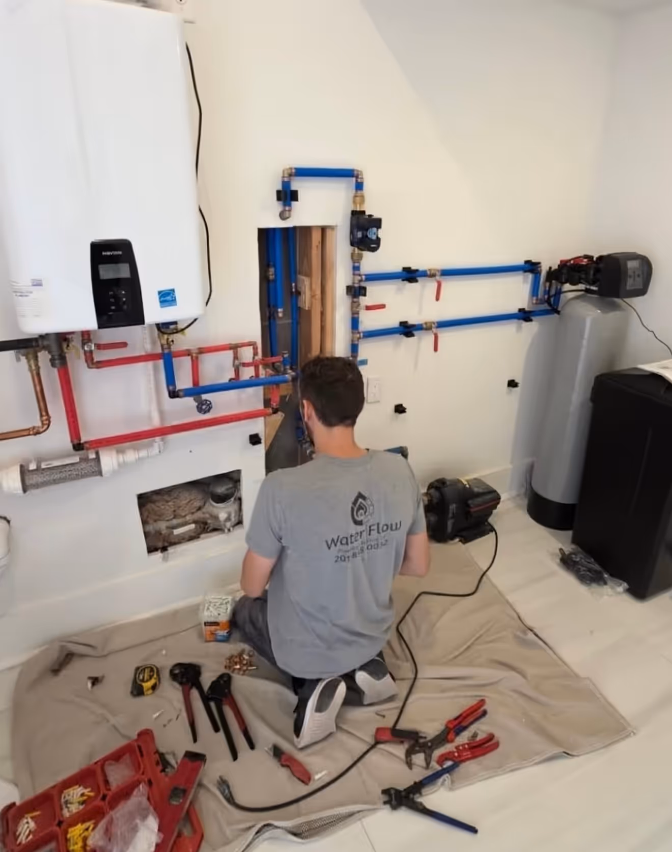 Water treatment for the whole house installed by our team at Water Flow Plumbing & Heating in Bergen County, NJ.