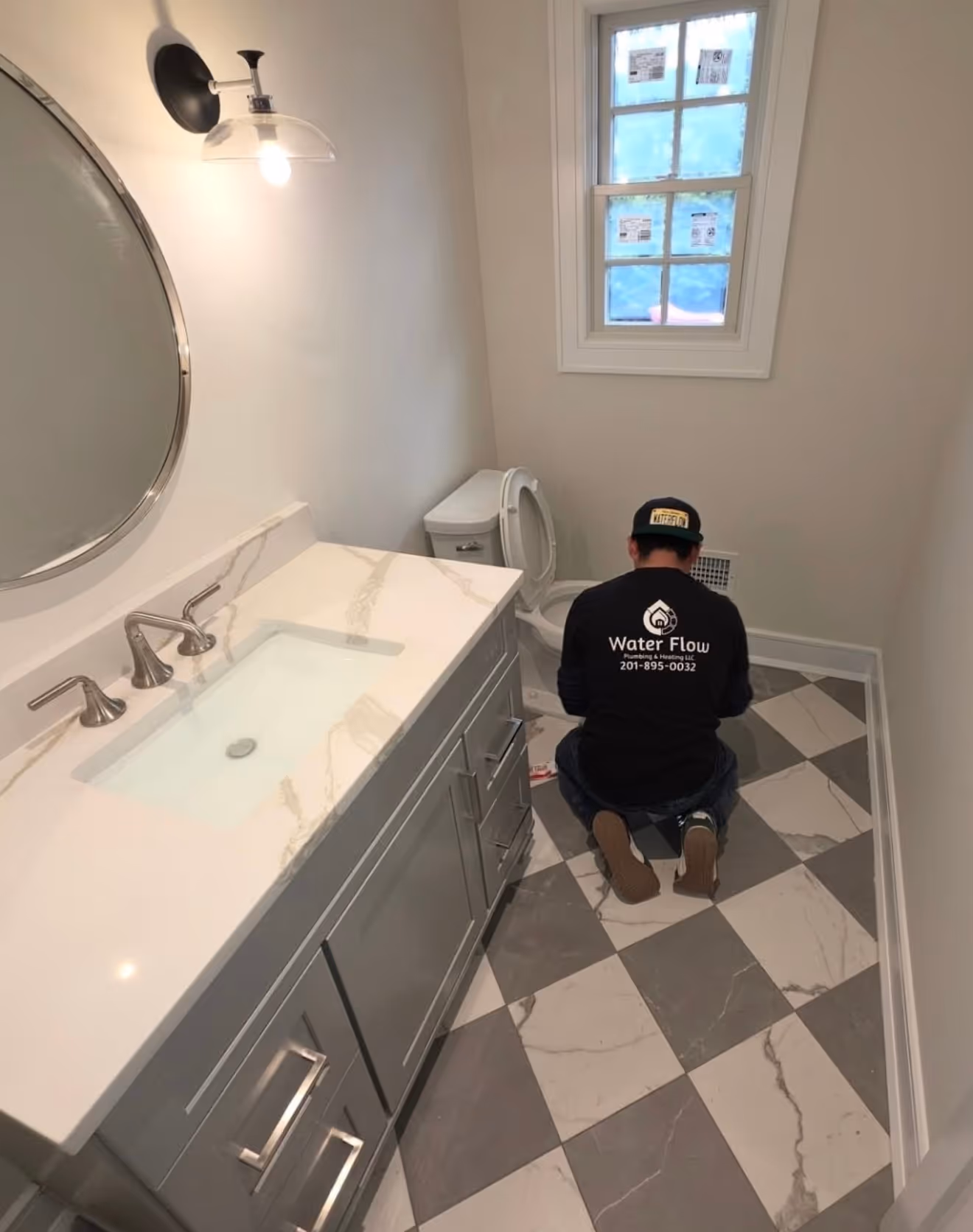 Our team fixing a toiler in NJ homeowner home.