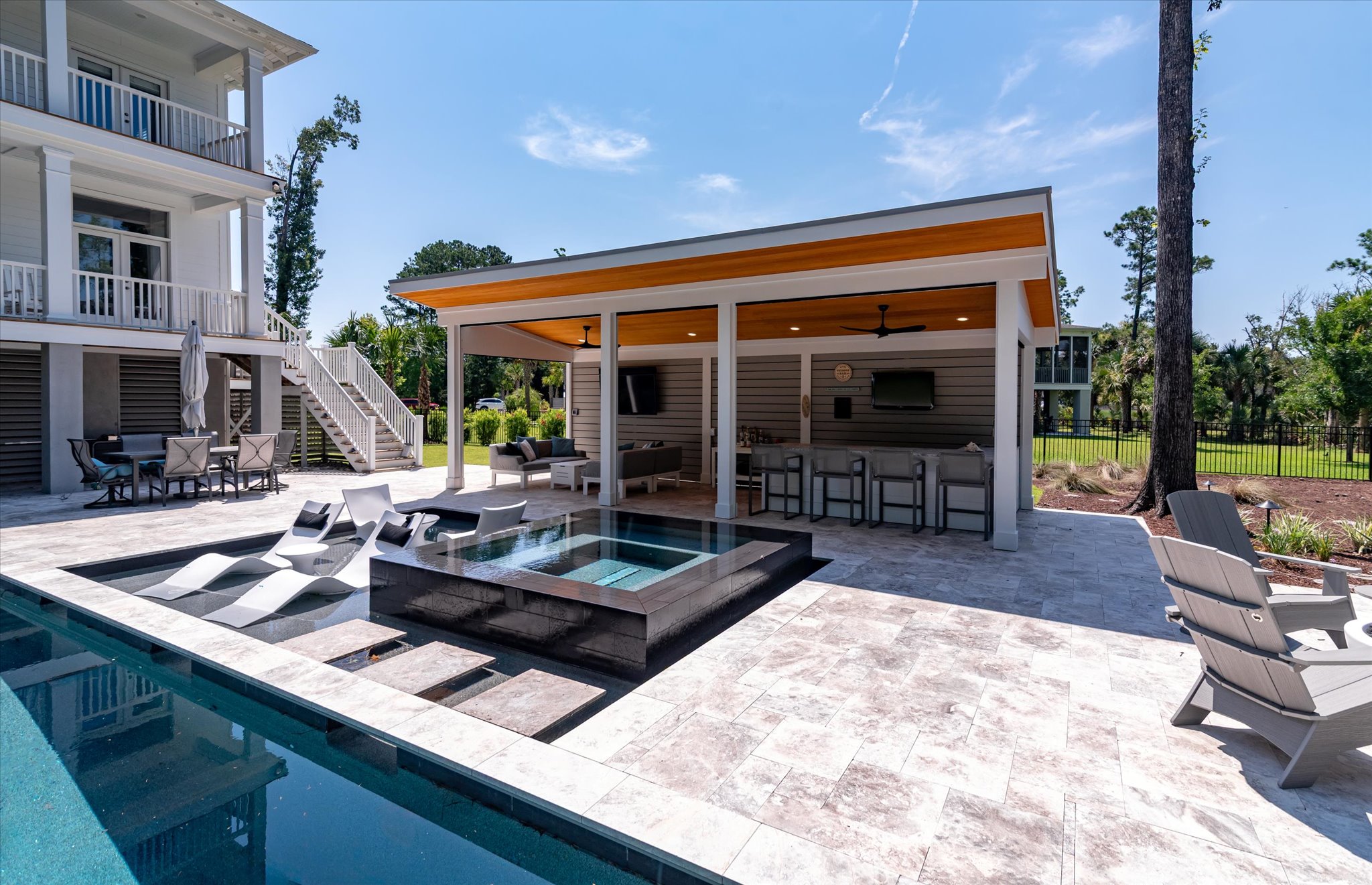 Image of outdoor custom space in Goose Creek, SC with cabana and pool -Built by R3