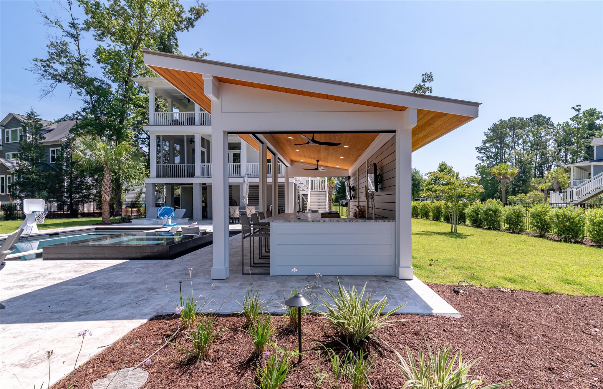 Close-up interior shot of custom cabana and outdoor space - Goose Creek, SC - BuiltByR3