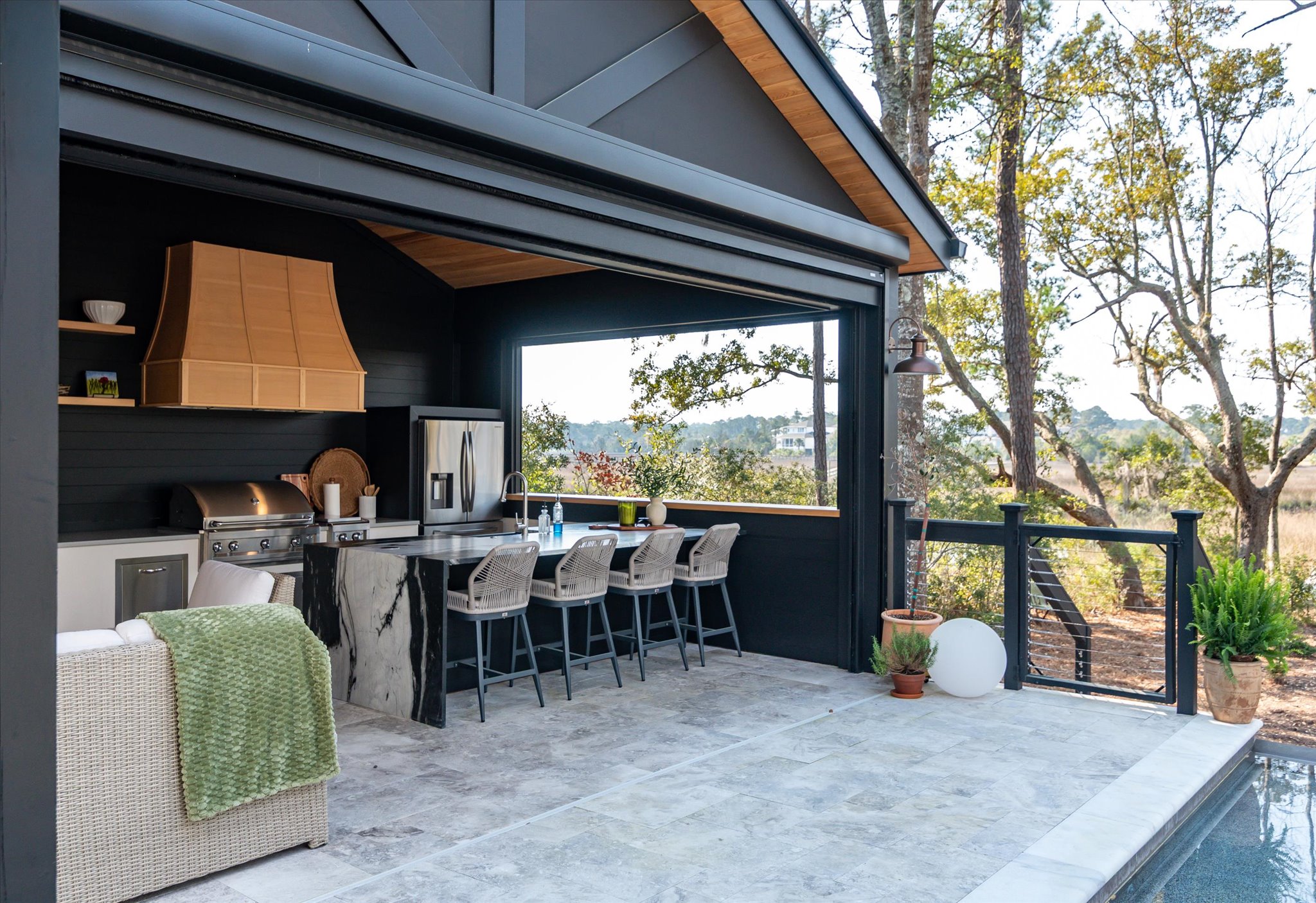 covered South Carolina cabana with fireplace and kitchen - BuiltBy3