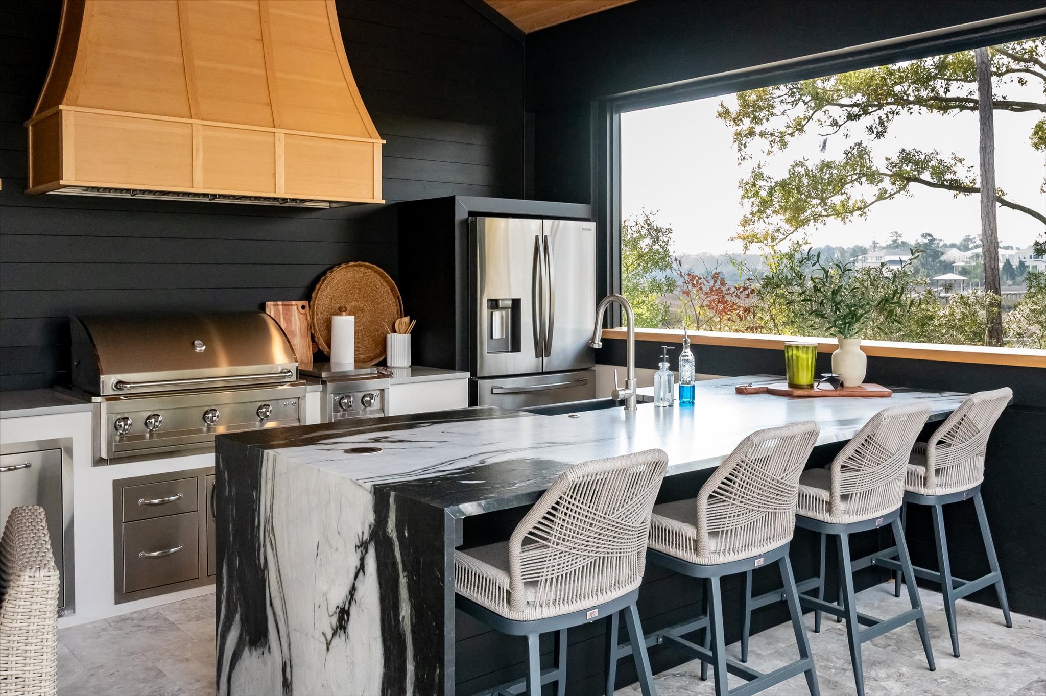 covered outdoor cabana in SC with fireplace and kitchen - BuiltBy3