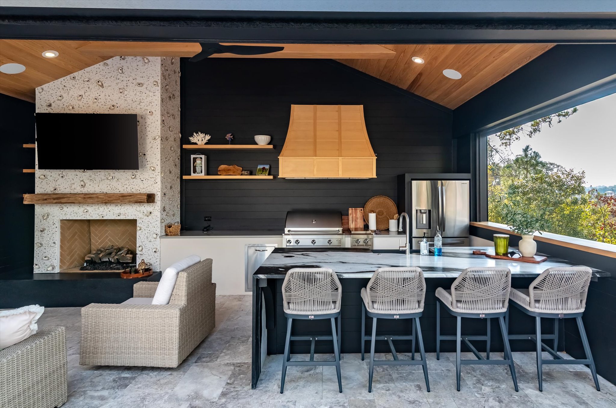 South Carolina backyard cabana with kitchen and fireplace  - BuiltBy3