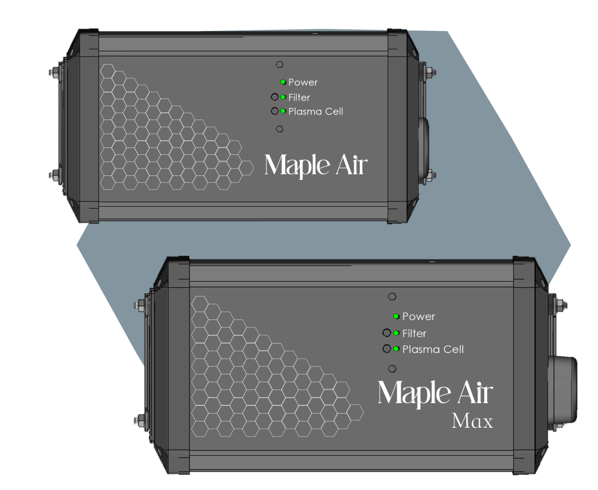 Maple Air hero product shots of Wall and Mobile units.