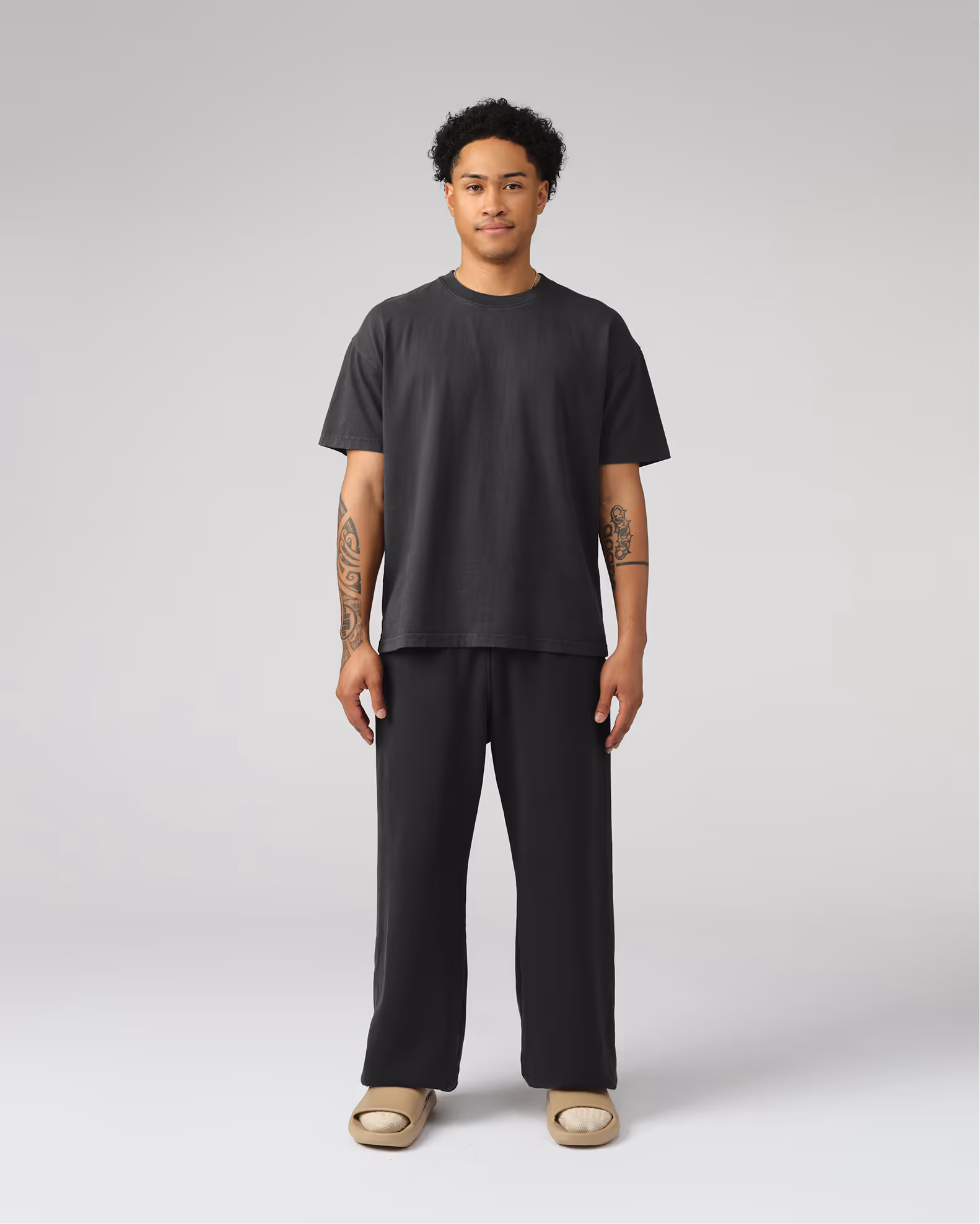 A contemporary streetwear silhouette with wider proportions for distinctive presence. Created from our proprietary BioCircular™ Jersey fabric, blending recycled and organic cotton for minimized impact.