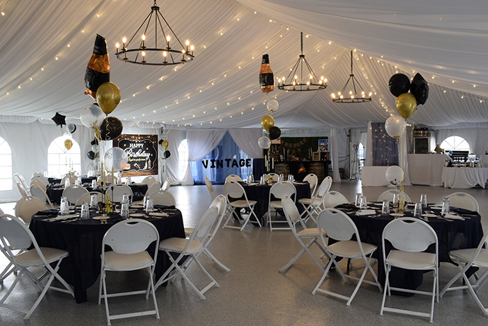Guest tables at Catawba Yacht Club for a birthday.