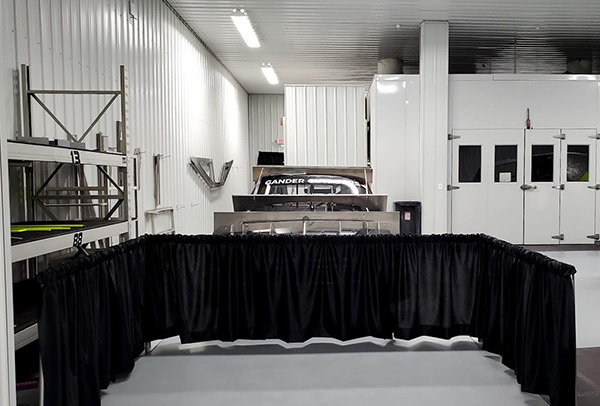 Mini wall draping for blocking off areas without blocking the view. 