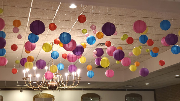Lantern ceiling with multiple colors.