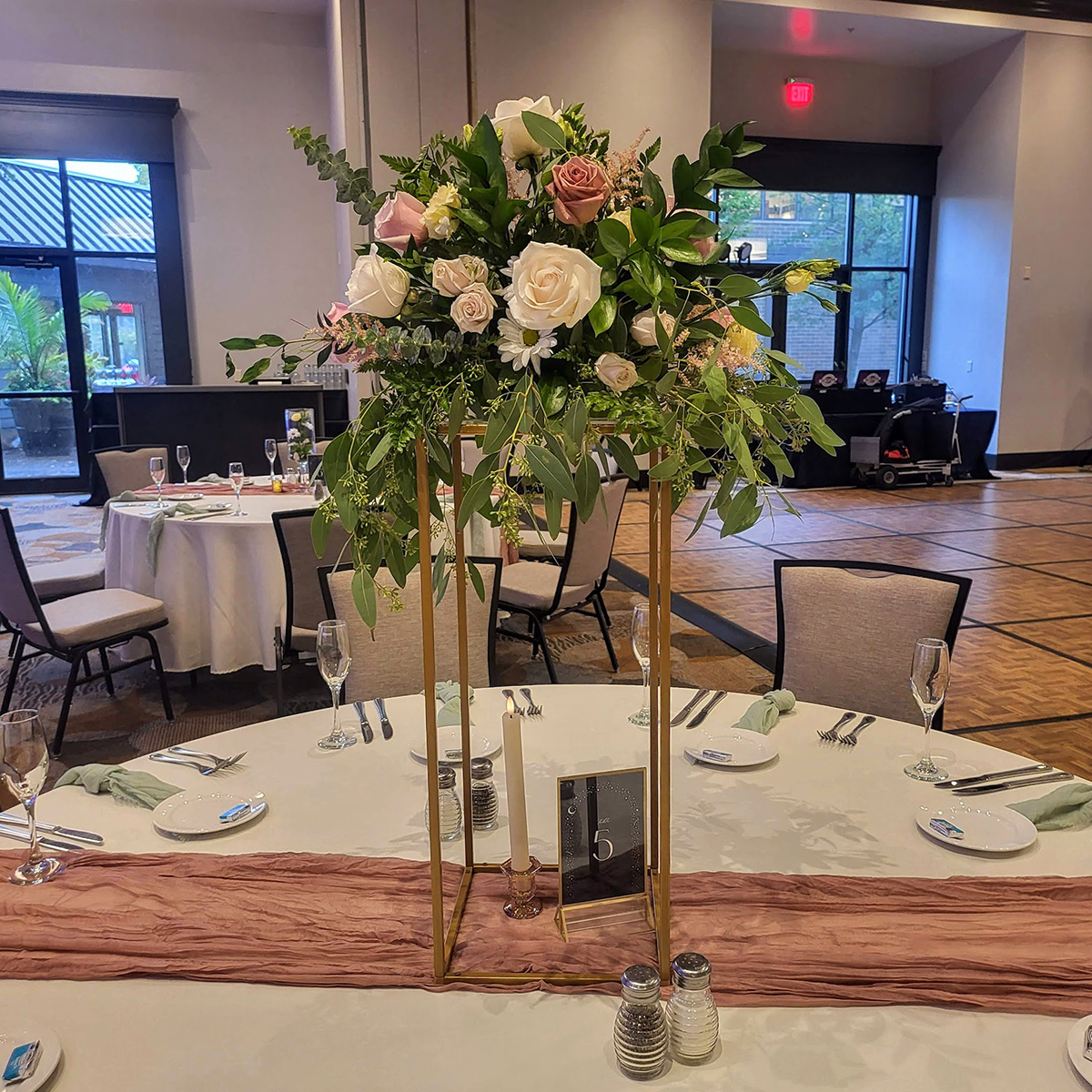 Flowers on Gold Stand.