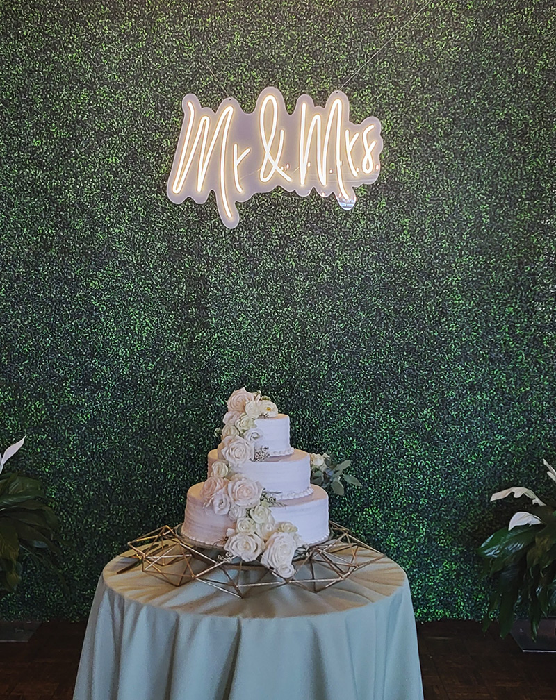 LED sign that reads Mr. and Mrs.