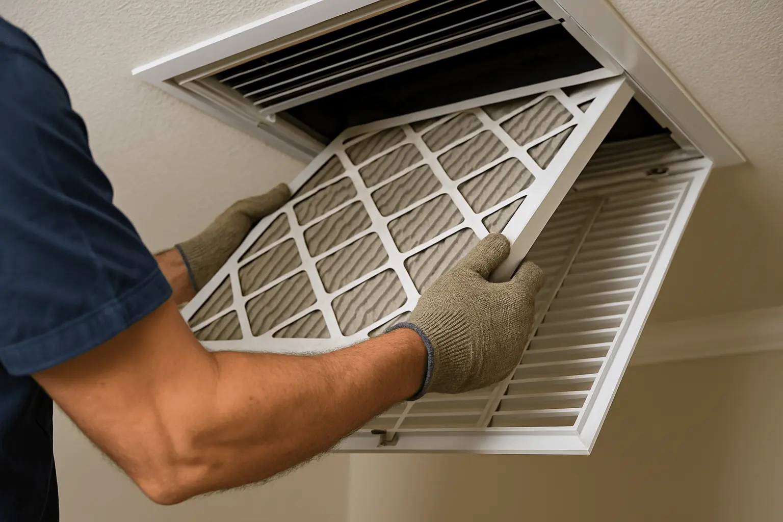 indoor air quality expert replacing a filter