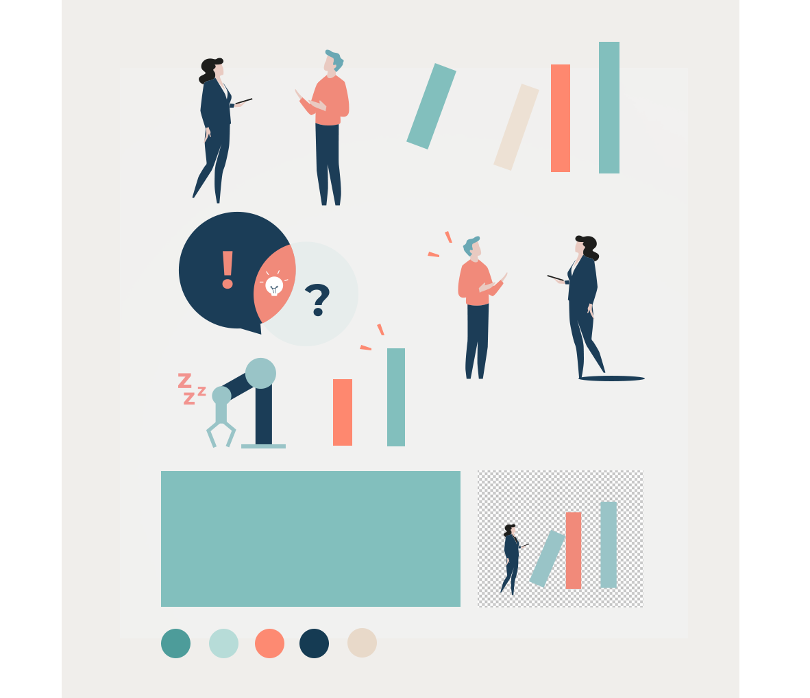 Bibliothek eines coeo KIT: einzelne Figuren, Diagramm-Elemente, Sprechblasen und Farbpalette