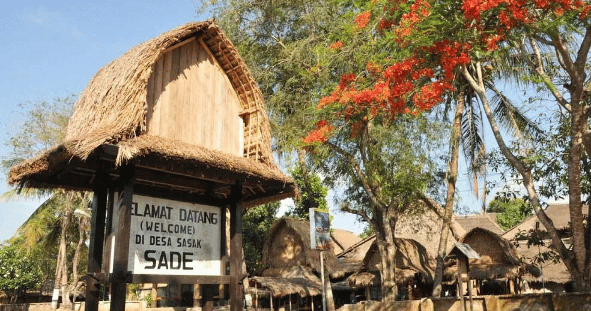 Traditional Sasak village in Lombok surrounded by green hills