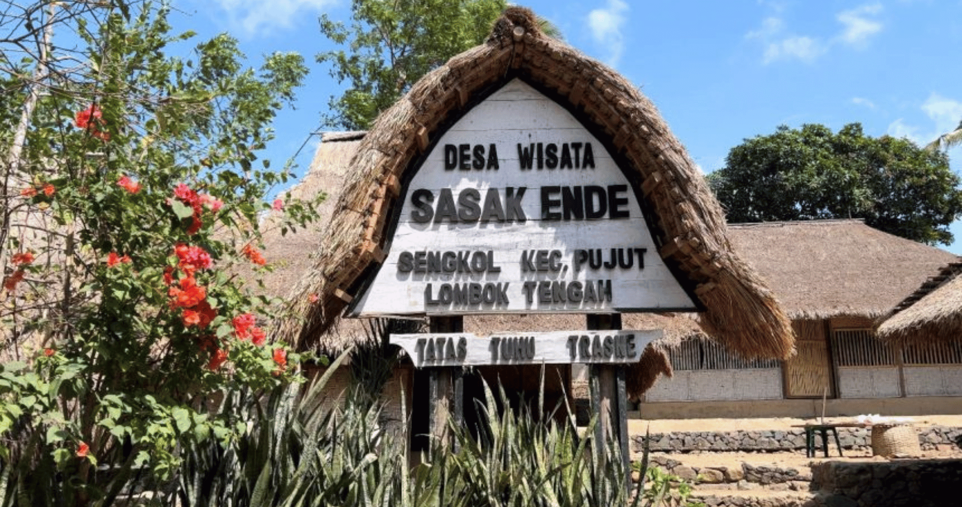 Traditional Sasak village in Lombok surrounded by green hills