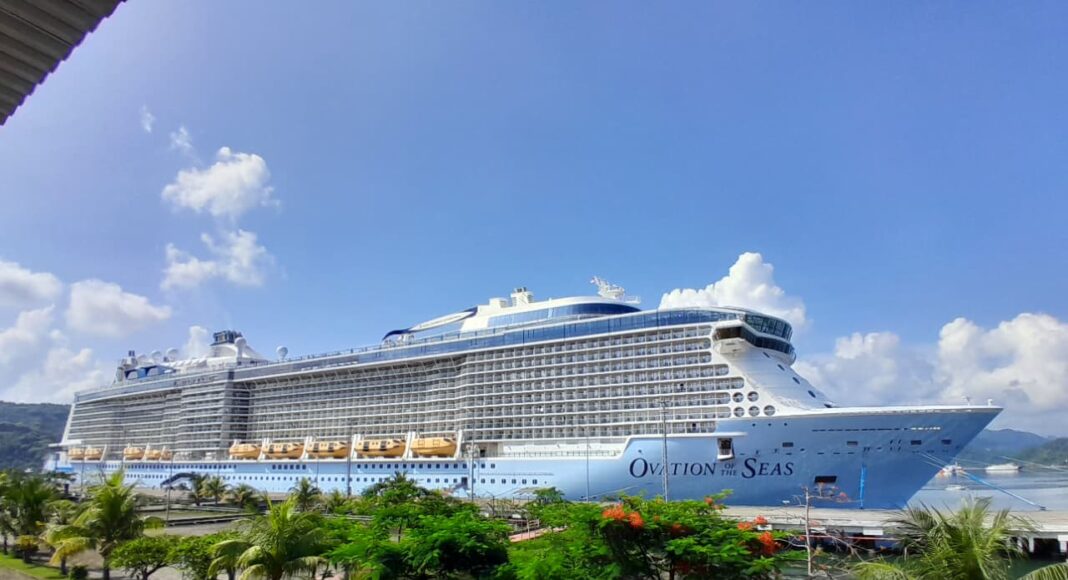 Ovation of the Seas cruise ship berthed at Gili Mas Port, Lembar, West Lombok in January 2026