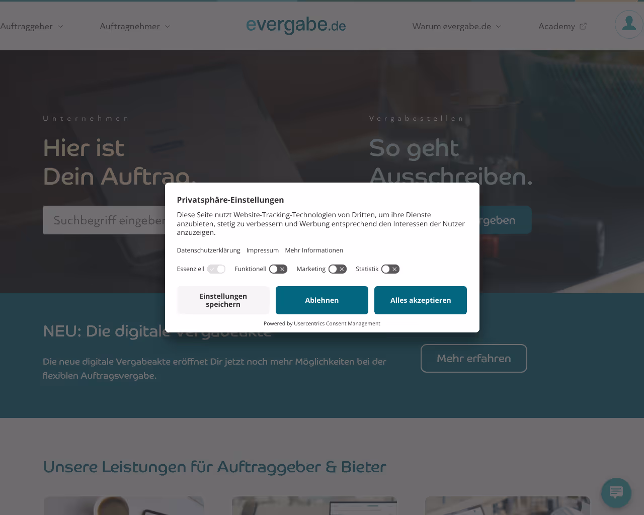 website evergabe screenshot