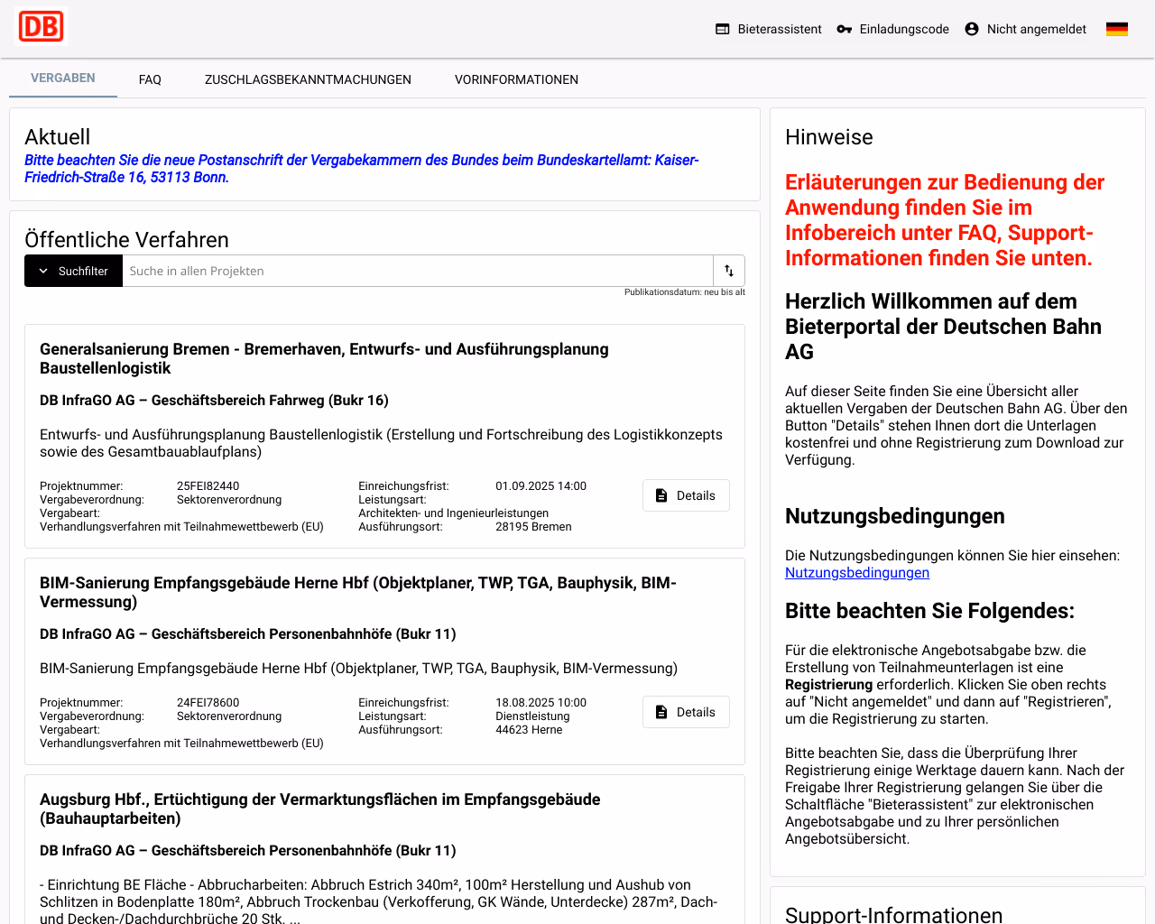 website bieterportal screenshot