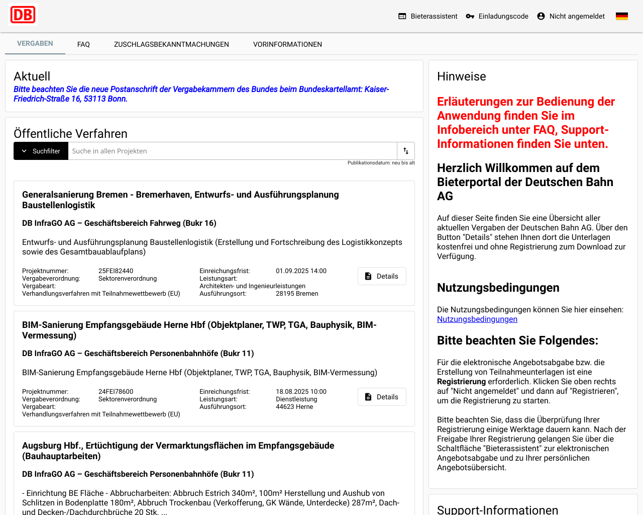 website bieterportal screenshot