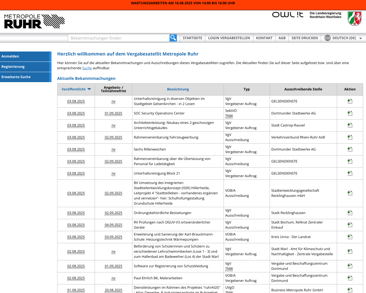 website vergabe screenshot