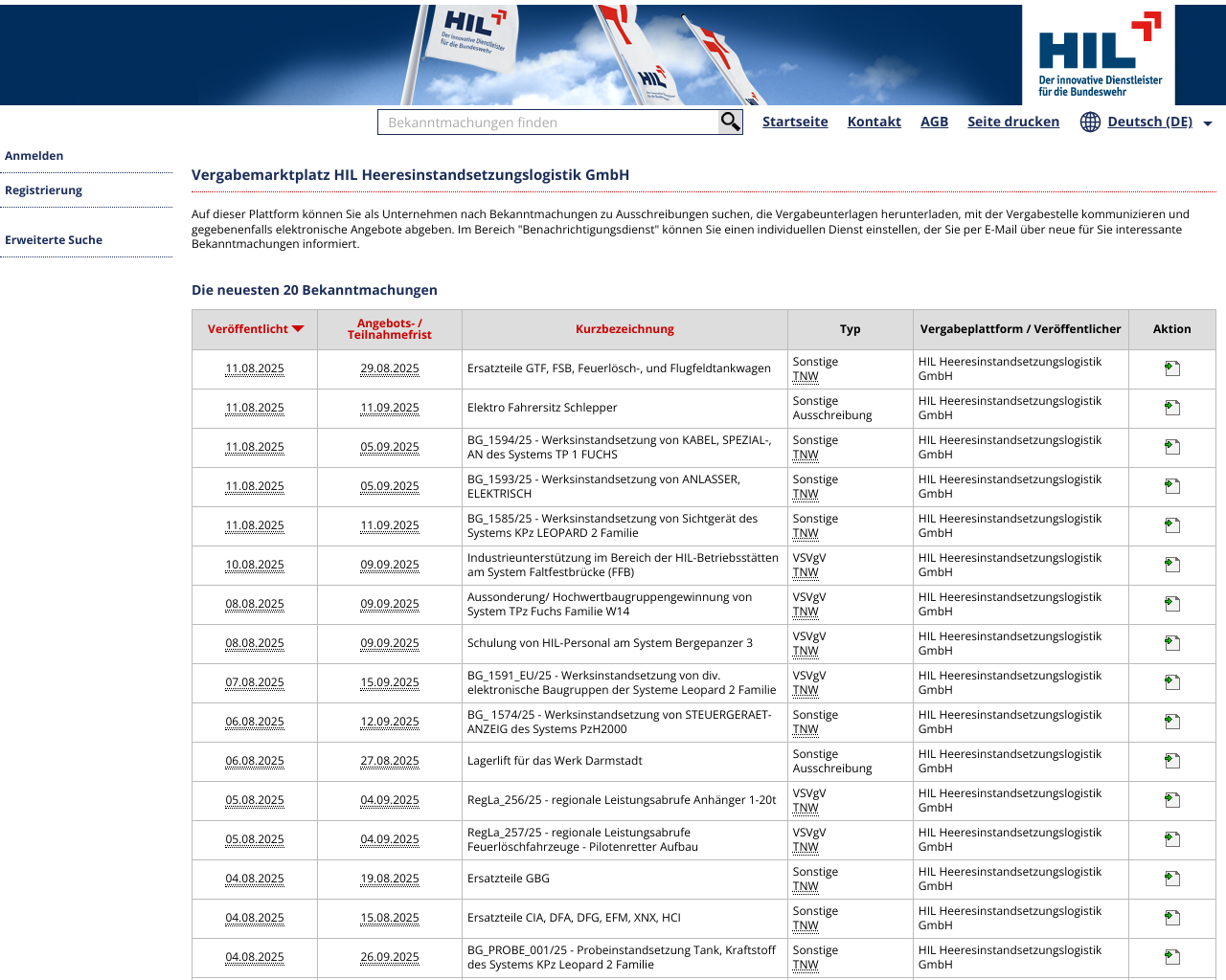 website vergabe screenshot