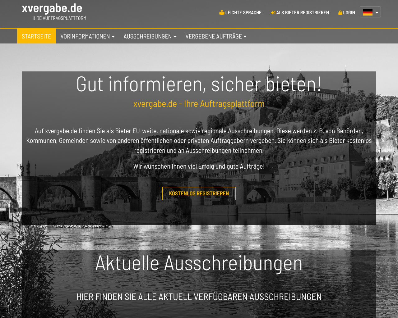 website xvergabe screenshot