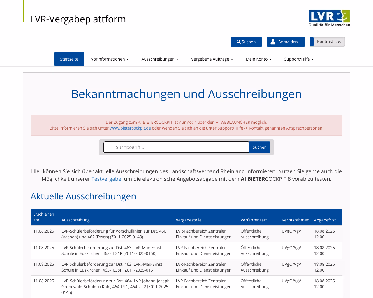 website vergabe screenshot