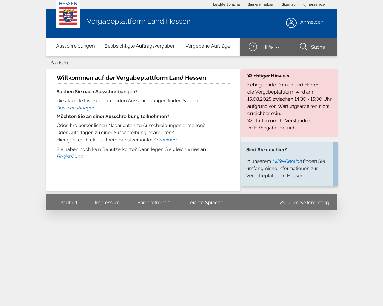website vergabe screenshot